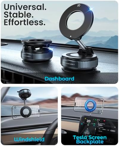 Mag Safe-Compatible Magnetic Suction Cup Phone Mount – 360° Adjustable Car Holder for i Phone 16 Pro Max, 15, 14, 13, 12 Plus – Portable, Foldable Design with Strong Magnetic Grip for Safe Driving and Easy Navigation