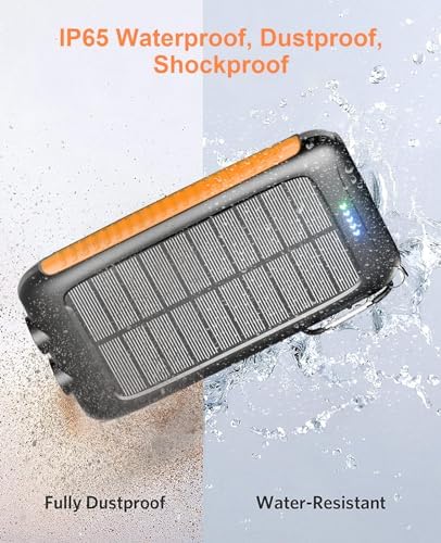 Ultra-Reliable 20,000 m Ah Solar Power Bank – High-Speed Portable Charger with Dual Flashlights, Eco-Friendly Solar Panel, and Carabiner for Adventurers and Daily Commuters – Waterproof External Battery for Fast Charging Smartphones and Tablets