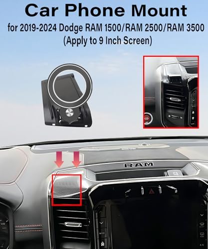Magnetism Dodge Ram 1500/2500/3500 Phone Holder – Mag-Safe Compatible Hands-Free Car Mount with 360-Degree Rotation for Optimal Viewing – Adjustable Magnetic Cell Phone Accessory Preserving Air Vent Functionality for Safe Driving and Navigation