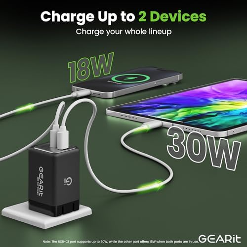Maximize Charging Efficiency with GEARit 48 W Dual-Port USB C Wall Charger – Innovative Ga N Technology for Ultra-Fast Power Delivery to Apple, Samsung, i Phone, i Pad & Google Pixel – Compact & Travel-Friendly Design with Universal Device Compatibility and Smart Safety Features for Hassle-Free On-the-Go Charging
