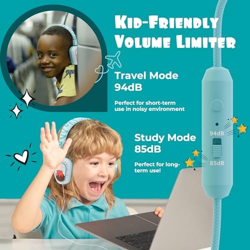 Kidrox Safe Sound Wired Toddler Headphones – Volume-Limited 85 d B Child-Friendly Headset for Ages 1-7 | Lightweight, Durable Design Perfect for Travel on Airplanes and Cars | Comfortable Fit for Tablets, i Pads, and More – Ensuring Safe Listening and Ultimate Entertainment Enjoyment