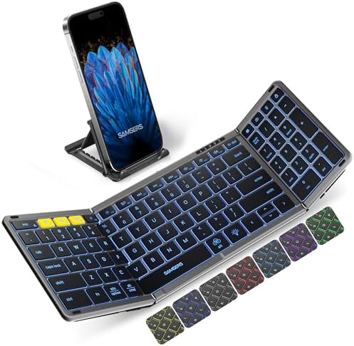 Samsers Portable Foldable Bluetooth Keyboard with Numeric Keypad – Full-Size Wireless Backlit Keyboard for i OS, Android, Windows & Mac OS – Multi-Device Support (Up to 3 Devices, BT5.1) – Ideal for Travel & Enhanced Typing Comfort