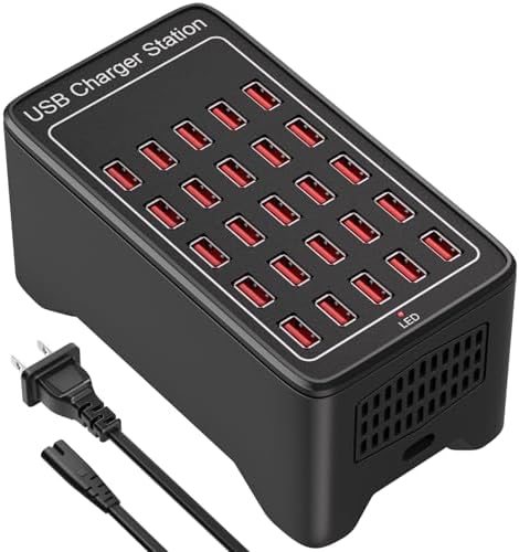 125 W 25-Port USB Charging Hub for Multiple Devices – Fast Charging Station for i Phone, i Pad, Tablets & Apple Watch – Universal Compatibility with Enhanced Safety Features – Ideal Family Charging Dock for Home & Office