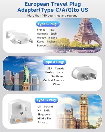 Ultimate Universal Travel Plug Adapter with PD30 W Fast Charging Hub – 3 Multi-Port Connectivity for International Travel, Featuring Dual USB-C & USB-A Outputs, 3 ft Extension Cord for Effortless Power in EU, US, UK, France & Spain – Perfect Solution for Global Adventurers Seeking Reliable Charging Options