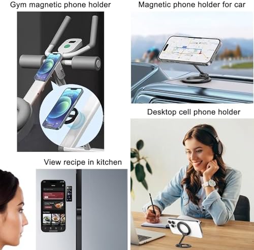 Maximize Your Mobile Efficiency with the Magsafe Double-Ring Magnetic Phone Holder Grip – Universal Compatibility for i Phone, i Pad, and Kindle, Ideal for Car, Gym, Kitchen, and Office Use, Complete with Silicone Storage Bag and Four Versatile Metal Rings – Durable Black Finish for Everyday Convenience
