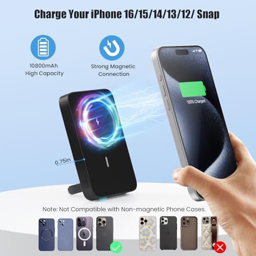 Advanced Magnetic Wireless Power Bank – 10800 m Ah Portable Charger with Foldable Stand, LED Battery Indicator, and 25 W Fast Charging for i Phone 16/15/14/13/12 Pro/Pro Max/Plus – Ultimate Compatibility and Convenience