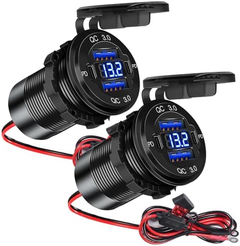 High-Performance 4-Port 12 V USB Car Charger with Dual PD & QC Technology – 78 W Aluminum Multi-Port Charger with Integrated Voltmeter for Marine, Motorcycle & Vehicle Charging – Ultimate Fast Charging Solution for Multiple Devices
