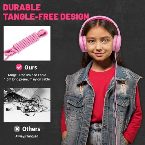 U2 Kids’ Lightweight Wired Headphones in Stylish Pink – Comfortable On-Ear Design Perfect for School, Travel, and Home | Durable, Easy-to-Use Headphones Compatible with i Pads, Tablets, and Laptops | Ideal for Young Girls and Students Seeking Engaging Audio Experience