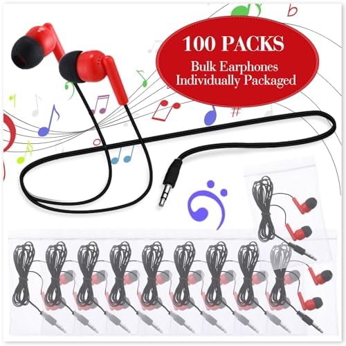 Kanayu 100 Pack Classroom-Ready Wired Earbuds – High-Quality 3.5 mm Jack Earphones for Enhanced Student Learning, Individually Packaged for Quick Distribution, Lightweight Comfort for Focused Educational Experiences