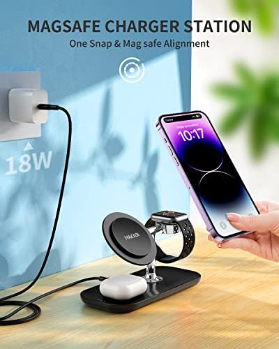 Revolutionary 3-in-1 Magnetic Wireless Charger for i Phone 16/15/14/13/12 – MAKAQI Fast Charging Dock for Apple Watch & Air Pods with Premium Safety Features and Sleek Aesthetic – Your Ultimate Clutter-Free Charging Solution