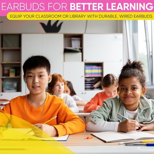 Affordable Bulk Wired Earbuds – 20 Pack In-Ear Headphones with 3.5 mm Jack for Classroom and Group Use, Tangle-Free 4 ft Cables, Comfortable Ergonomic Design for Extended Listening Sessions, Enhanced Compatibility for Smartphones and Laptops, Ideal Audio Solution for Students and Events