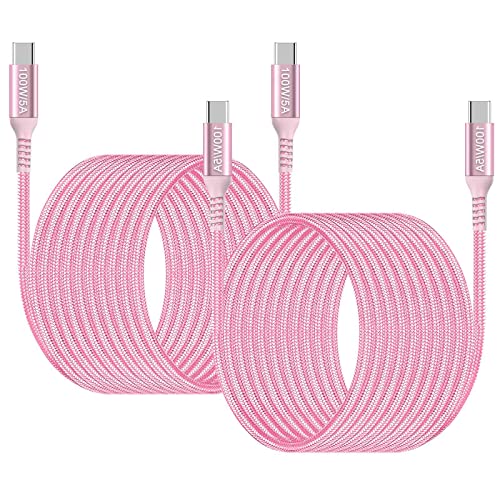 Elevate Your Charging Experience with Awnuwuy 100 W Pink USB C to USB C Cable – 10 ft Long (2-Pack) for Fast Charging & Data Transfer, Compatible with i Phone 15 Series, i Pad Pro, Mac Book Air, Samsung Galaxy S23/S22, Pixel 6 – Stylish Durability & Enhanced Performance for All Your Devices