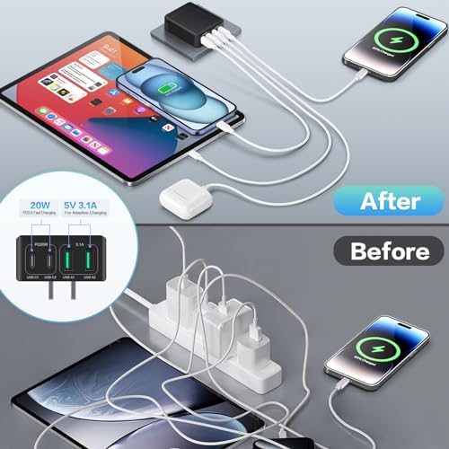 High-Performance 3-Pack USB C Power Adapter – 40 W Slim Fast Charging Hub with 4 Universal Ports and Compact Foldable Plug for i Phone 16/15/14/11/12/13 Pro/Max, i Pad, Samsung Galaxy & More – Travel-Ready Charging Solution for Home and Office Use