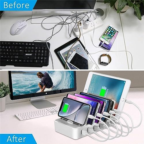 Ultimate 100 W USB C Multi-Device Charging Station: Fast Charge 4 PD & 2 USB Ports for Apple i Phone, i Pad, Android Phones & Tablets | Compact Desktop Organizer with Advanced Safety Features for Home & Office Use
