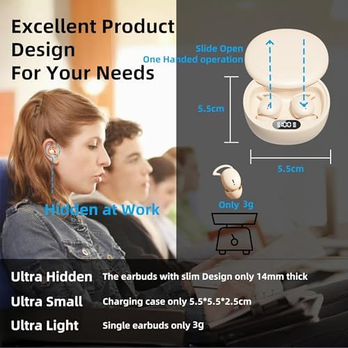 Ultra-Light M73 Sleep Earbuds for Side Sleepers – Ergonomic Noise-Cancelling Mini Earphones with 50-Hour Battery Life, Superior Call Clarity, and Elegant White Finish – Elevate Your Sleep with Comfort and Versatile Device Compatibility