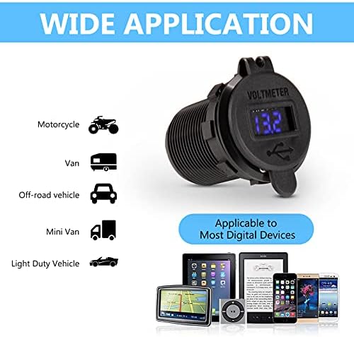 BUNKER INDUST Waterproof Dual Port USB Type-C Car Charger with LED Voltmeter – Quick Charge 3.0 Fast Charging Adapter for Boats, SUVs, UTVs, RVs, and Trucks – Durable Aluminum Design for 12 V/24 V Systems