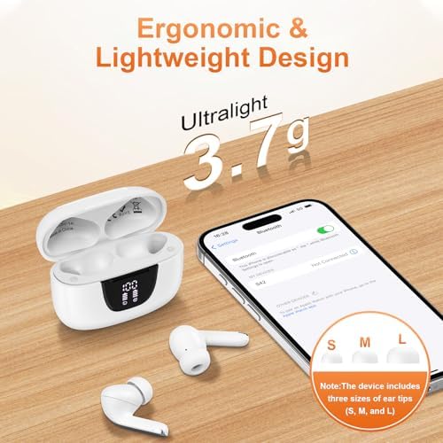 Advanced Bluetooth 5.3 Wireless Earbuds – 60-Hour Playtime with IPX7 Waterproof Rating for Ultimate Gym and Running Performance – Premium Hi-Fi Stereo Sound with Deep Bass – Integrated Microphone for Crystal-Clear Noise-Cancelling Calls – Ideal for Active Lifestyles and Outdoor Adventures