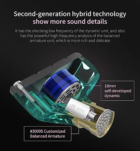 KZ ZSN Dual Driver In-Ear Monitor Earbuds with Detachable Cable – Exceptional Clarity & Hi-Res Noise Cancellation in Stylish Cyan, Perfect for Audiophiles and Everyday Use, Enhanced Compatibility for All Devices