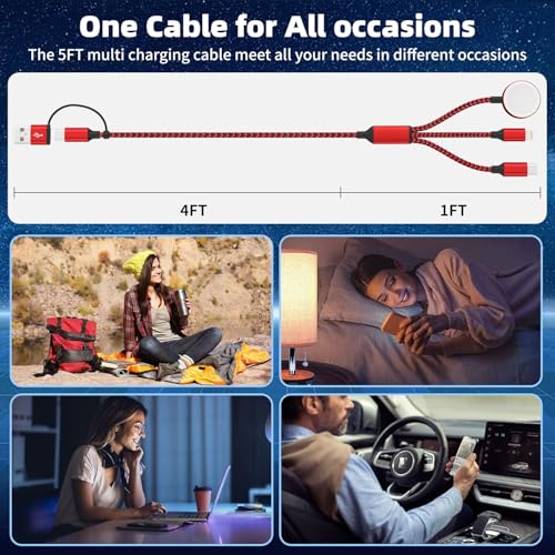 Travel Essentials 3-in-1 Charging Cable for Apple Watch & i Phone | Versatile 5 FT USB A/C to Type C Charger | Fast-Power Solution for Modern Travelers | Ultra-Lightweight & Portable Dual Compatibility | Convenient 2-Pack for Effortless Charging on the Go