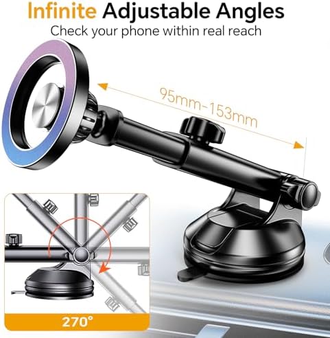 Mag Safe Car Mount – Versatile Magnetic Phone Holder for Windshield, Vent, and Dash – Secure Suction Cup Design for i Phone 12-16 Including Pro Max – Enhanced Compatibility, Quick Install, and Hands-Free Navigation for Ultimate Driving Safety and Convenience