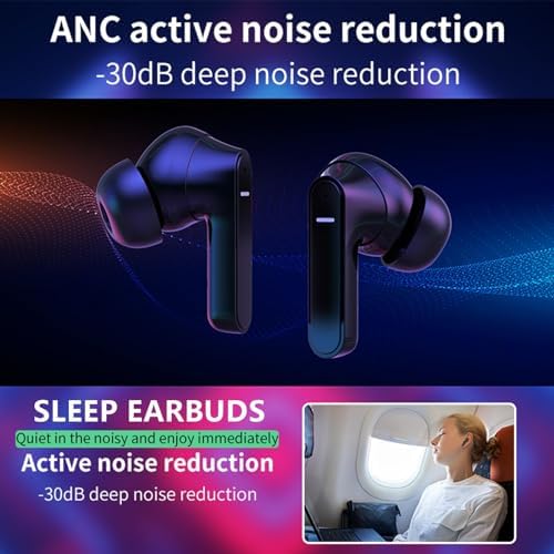 Wireless Blue Noise Cancelling Earbuds for Sleep – Advanced Active Noise Reduction Bluetooth Earphones for Ultimate Relaxation, Ergonomic Design for Comfort and Focus, Long Battery Life for Continuous Listening, Ideal for Travel and Daily Use