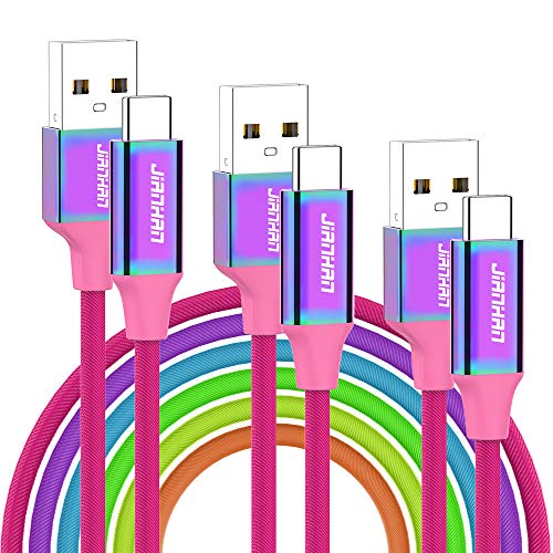 USB C Cable 3-Pack [10ft+6.6ft+3.3ft] USB A to Type C Cable Fast Charging Colourful Rainbow Braided USB C Charging Cord for Samsung Galaxy S22 S21 S20 S10 S10e S9 Plus S8 Note 10 9 8 A5 A7 LG – Enhanced Compatibility and Speed