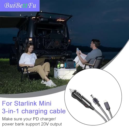 Starlink Mini 10 FT DC Power Cable for Vehicles – Heavy-Duty 12 V-24 V Car Charger Adapter with Waterproof Design | High-Speed Connectivity for On-the-Go Internet Access | Versatile 3-in-1 USB-C Plug Cord for Camping & Travel