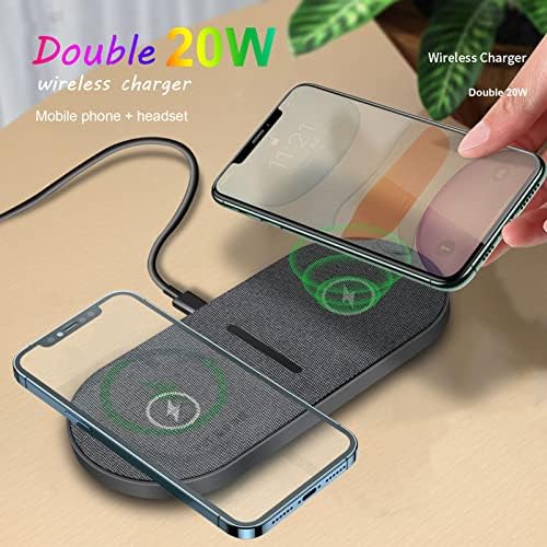 Dual 20 W Fast Wireless Charging Pad – 2-in-1 Dual Device Charger with USB-C Adapter for i Phone 16/15/14/13/12 Series, Samsung Galaxy S25/S24/S23/S22, Air Pods Pro, Slim & Portable Design for Travel – Safe & Efficient Charging Solution for All Compatible Devices