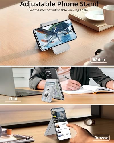 for Magsafe Wallet Stand with Airtag Holder, Strongest Magnetic Wallet for iPhone 16/15/14/13/12 Series, ID Window, 4 Card Slots, 10 Cards Holder, Vegan Leather, RFID Blocking, Black – Enhanced Compatibility and Speed