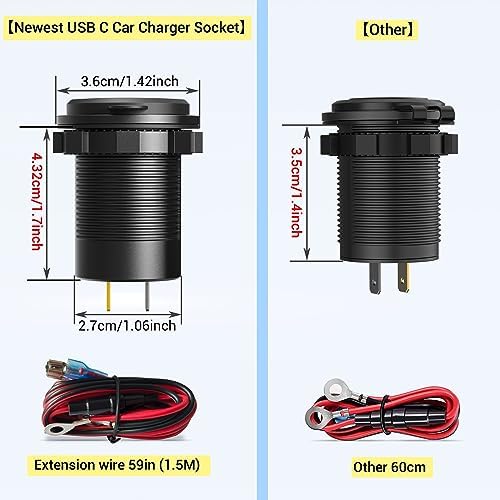 Fast Charging USB C Car Charger Socket 12 V – Dual 30 W PD & 18 W QC3.0 Waterproof Outlet for RV, Marine, Truck & Motorcycle – Compact Design with Button Switch for Ultimate Power Control & Enhanced Device Compatibility