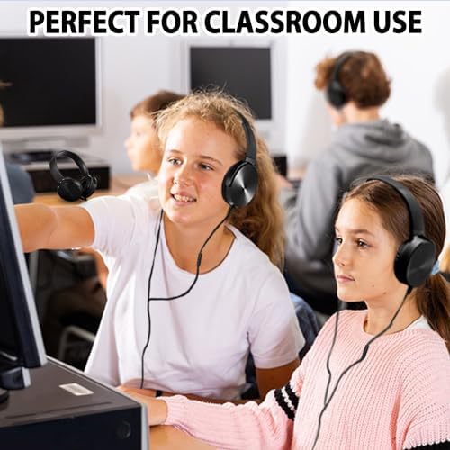 K-12 Classroom Headphones with Microphone – Durable Wired Student Audio Solution for Enhanced Online Learning, Travel & Library Use – Comfortable Fit, Adjustable Design, Superior Sound Quality & Device Compatibility for Kids – 2 Pack