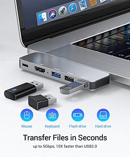 Ray Cue USB C Multiport Adapter for Mac Book Pro & Air – 4 K HDMI, Thunderbolt 3/4 Hub for Ultimate Connectivity – Compatible with 2016-2023 Models – Lightweight, Durable, Plug-and-Play USB Hub for Enhanced Performance and Portability
