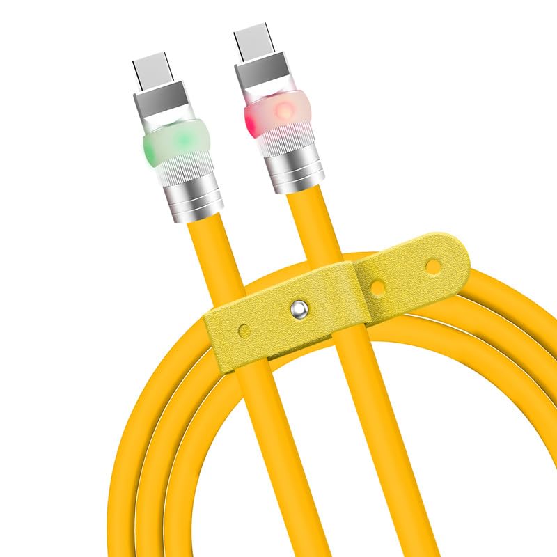 Vibrant Neon Chubby Type-C Charging Cable – Ultra-Durable Silicone with Fast Charge UFO Design, 4.9 FT Length, LED Light-Up Feature for Enhanced Visibility and Multi-Device Compatibility