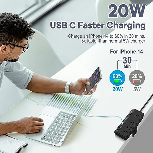 Revolutionize Your Workspace with the Ultimate Desk Clamp Power Strip USB C – Multi-Plug Charging Station Featuring 4 Outlets and 4 USB Ports, Including Rapid USB-C for Efficient Device Charging – Compact Surge Protector for Phones, Tablets, and Computers – Enhance Productivity and Declutter Your Desktop