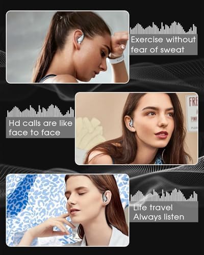 Ultimate Open Ear Bluetooth 5.3 Sports Earbuds with 48-Hour Playtime – Exceptional Hi-Fi Stereo Sound, Secure Earhooks for Active Use, LED Battery Life Display, Advanced ENC Noise Cancellation, Sweat-Resistant for Maximum Longevity, Compatible with All Devices for Uninterrupted Enjoyment