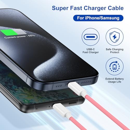 Apple i Phone 15 Charger Cable Trio – 6 ft USB-C to USB-C Fast Charging Set for i Phone 15, Mac Book & i Pad 12.9 – Superior Durability & Enhanced Compatibility for Effortless Powering Solutions