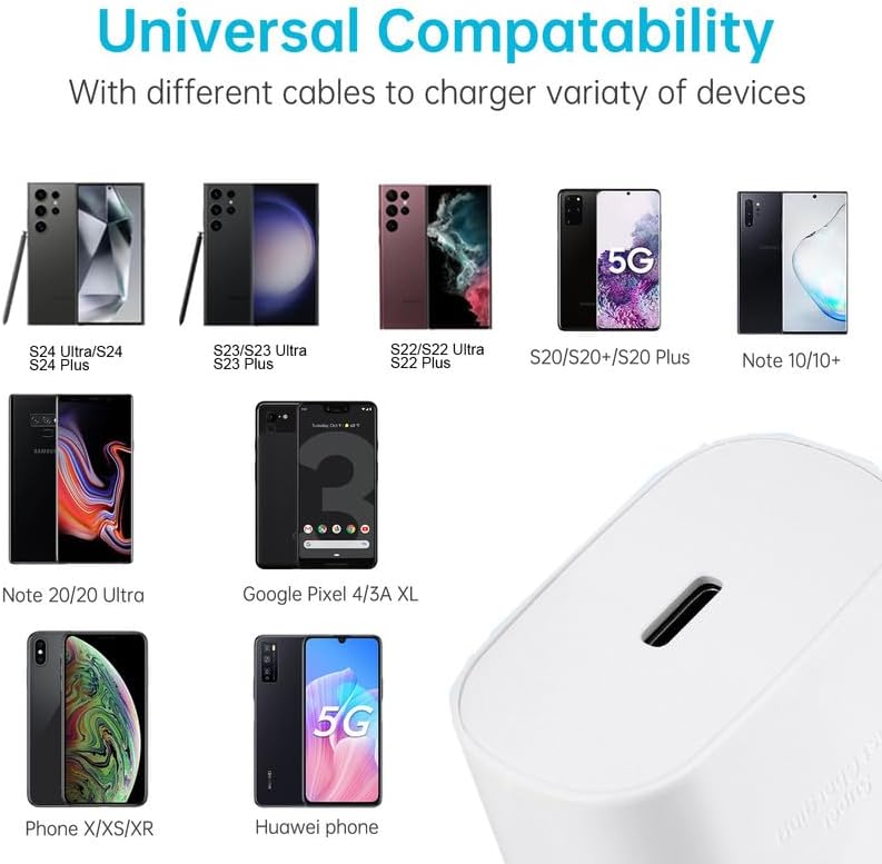 Experience Rapid Charging with Auorld 25 W Super Fast USB-C Charger & 10 FT Type-C Cable for Samsung Galaxy Devices – Ultimate Compatibility for S24, S23, S22, S21, S20, Note10, and Note20 – Portable, Durable, and Safe Power Solution for On-the-Go Use