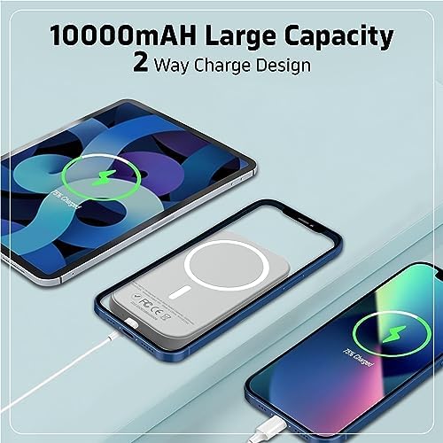 Magnetic 10,000 m Ah Wireless Power Bank for i Phone 15/14/13/12 – Fast Charging Portable Battery Pack with USB-C Cable, Sleek Black Design for Enhanced Compatibility and On-the-Go Convenience