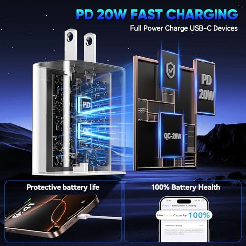 Unlock Rapid Charging Efficiency with the 20 W USB-C Power Adapter and 10 ft Cable – Ideal for i Phone 16, 15 Pro, and Galaxy S24 for Ultimate Portability and Convenience
