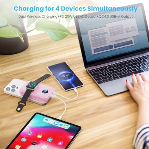 Revolutionary 4-in-1 Magnetic Portable Charger 10800 m Ah – Rapid USB-C Power Bank with LCD Display, Fast Charging for i Phone 16/15/14/13/12 & Apple Watch – Sleek White Design for Ultimate Compatibility and On-the-Go Convenience