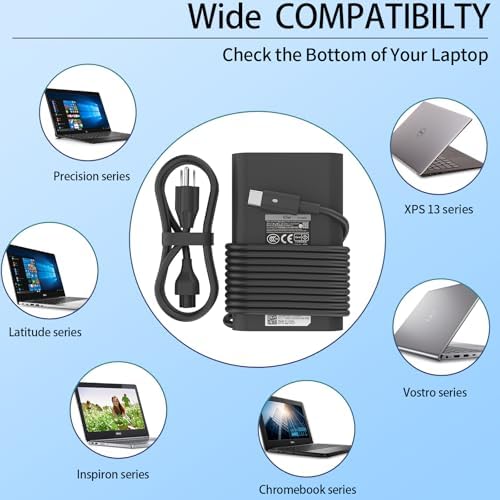 Powerful 65 W USB-C Laptop Charger for Dell – Optimized for XPS & Latitude Series – Lightweight, Travel-Friendly AC Adapter with Advanced Safety Mechanisms – Perfect for Home and Office Use – Versatile Fast Charging Solution for Enhanced Device Performance and Protection