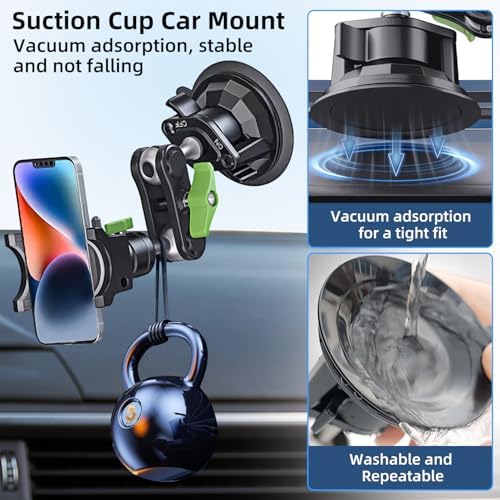 HEMMOTOP Heavy-Duty Suction Cup Car Phone Mount – 12-Inch Metal Holder with 360° Rotation for All Smartphones – Ultimate Windshield Accessory for Safe Navigation and Hands-Free Convenience in Cars and Trucks
