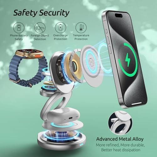 Revolutionize Your Charging Routine with the Ridcanpt 3-in-1 Wireless Charger – Foldable Magnetic Dock for Apple Devices, Perfect Travel Companion for i Phone 15/14/13/12 Pro Max Plus, Apple Watch, and Air Pods – Fast Charging, Space-Saving Design for Effortless Portability and Enhanced Compatibility