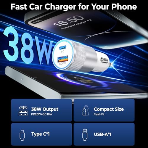 38 W Dual Port USB C Car Charger – Ancekoy 6 Pack Fast Charging Adapter with PD/QC 3.0 for i Phone, Samsung, Google Pixel – Universal Compatibility & Sleek Design for On-the-Go Power Solutions