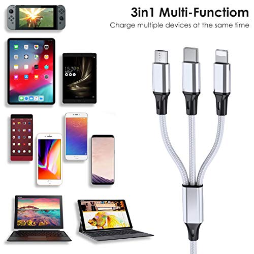 10 ft 2-Pack Multi Charging Cable: Durable 3-in-1 USB-C, Micro USB & Lightning Cords for Fast Charging | Extra Long Universal Charger for Phones, Tablets & More | Perfect for Home, Office, and Travel Use