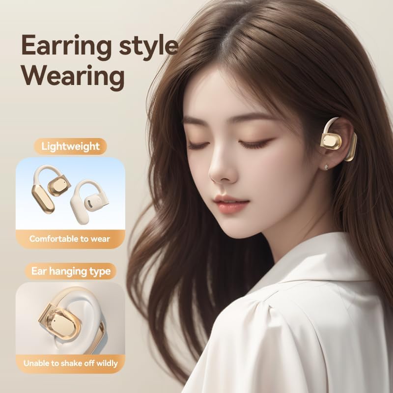 Ultimate IPX7 Waterproof Wireless Earbuds – Enhanced Over-Ear Stereo Bass Bluetooth Headphones for Sports & Workouts – Dual Power Display Charging Case for Effortless Recharging – Exceptional Sound Performance for Active Lifestyles – Sleek Champagne Design
