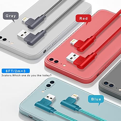 Revolutionary 90-Degree Right Angle Lightning Cable – 6 FT Nylon Braided Fast Charging Cord for i Phone 14/13/12/12 Pro/11/11 Pro/XS Max/XR/X/8/8 Plus/7/7 Plus/6 – Enhanced Comfort, Durability, and Quick Power-Up Solution for Gaming and Streaming Enthusiasts