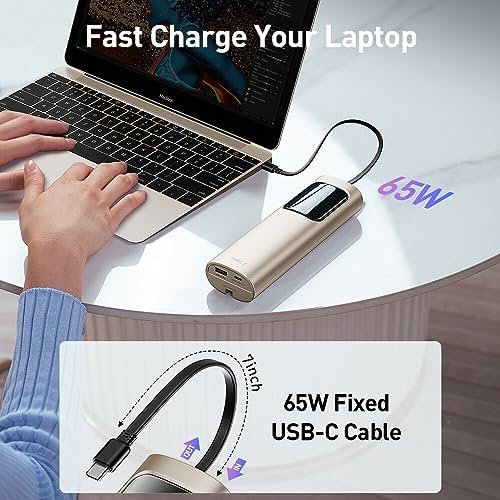 Revolutionize Your Charging Experience with the i WALK 20,000 m Ah Laptop Power Bank – 65 W Multi-Device Fast Charger Featuring Built-in USB-C Cable for Mac Book, i Phone 15/14/13/12, HP, Samsung & Steam Deck – Unmatched Portability and Performance