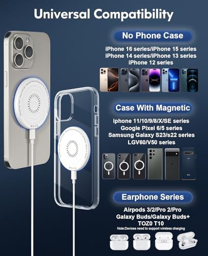 Mag Safe Wireless Charger Duo Pack – 15 W Fast Charging Magnetic Pads with 20 W Adapter & 6 FT Cables for i Phone 16/15/14/13/12 Series & Air Pods Pro – Ideal for Home, Office & Travel with Enhanced Compatibility & Safety Features
