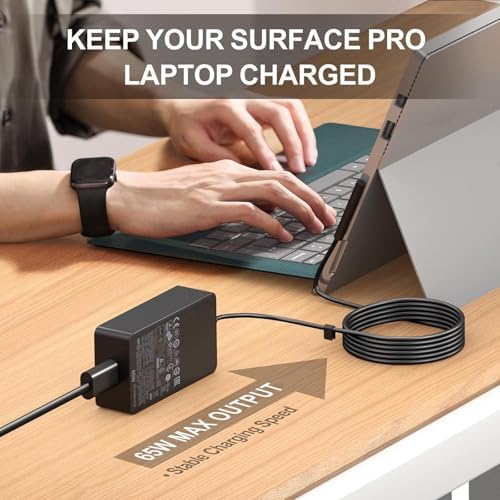 Premium 65 W Microsoft Surface Charger Replacement – Fast Charging AC Adapter for Surface Pro 3-9, Surface Laptop 1-5, Surface Go 1-3, and Surface Book 1-3 – Lightweight, Durable Power Supply for Enhanced Productivity and Seamless Performance